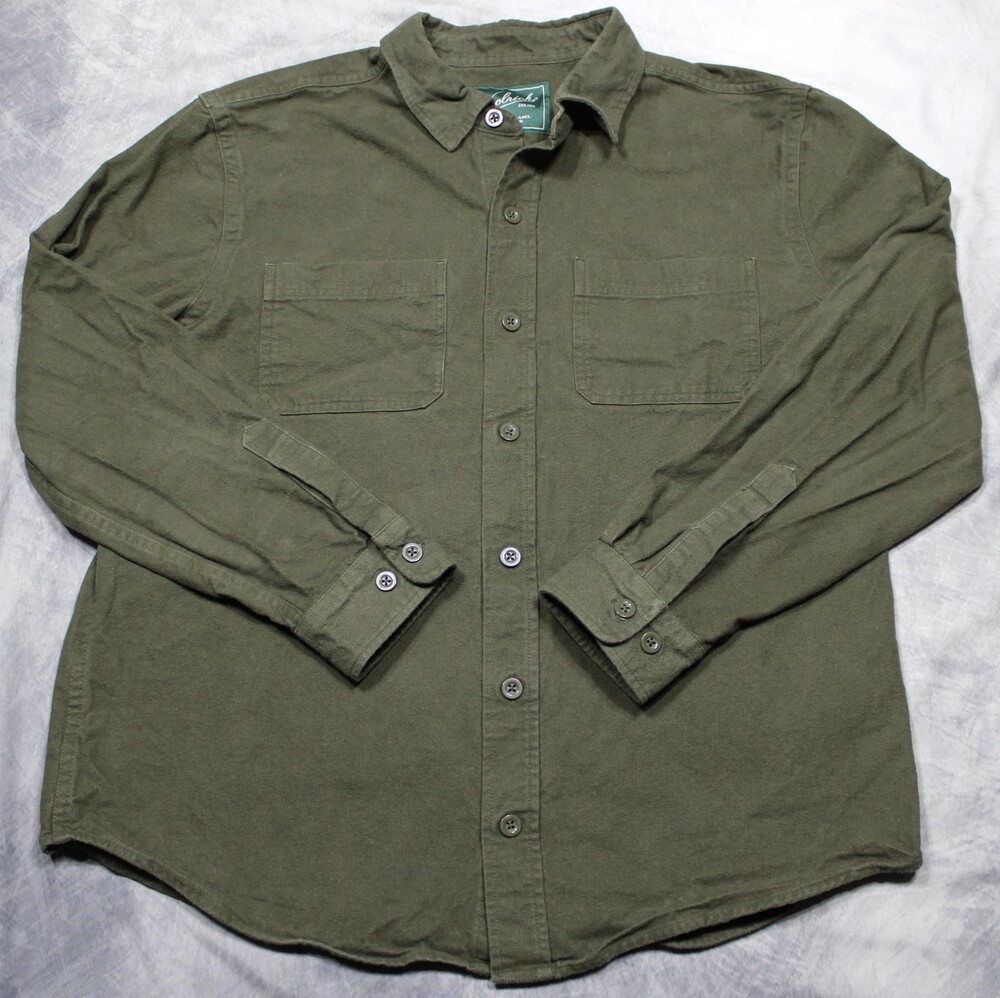 Woolrich Long Sleeve Chamois Button Shirt Mens Large Olive Drab Flannel